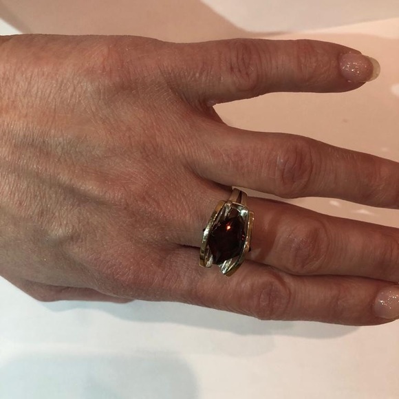 Gold and Silver Ring with Lab Created Garnet - Picture 2 of 3